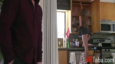 Brunette scottish slut with hairy ass in sexy dress ass licked in the bar