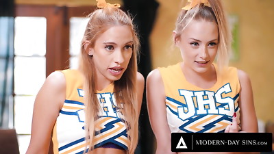 MODERN-DAY SINS - Teenager Cheerleaders Kyler Quinn and Khloe Kapri Jism SWAP Their Coach's BIG LOAD!